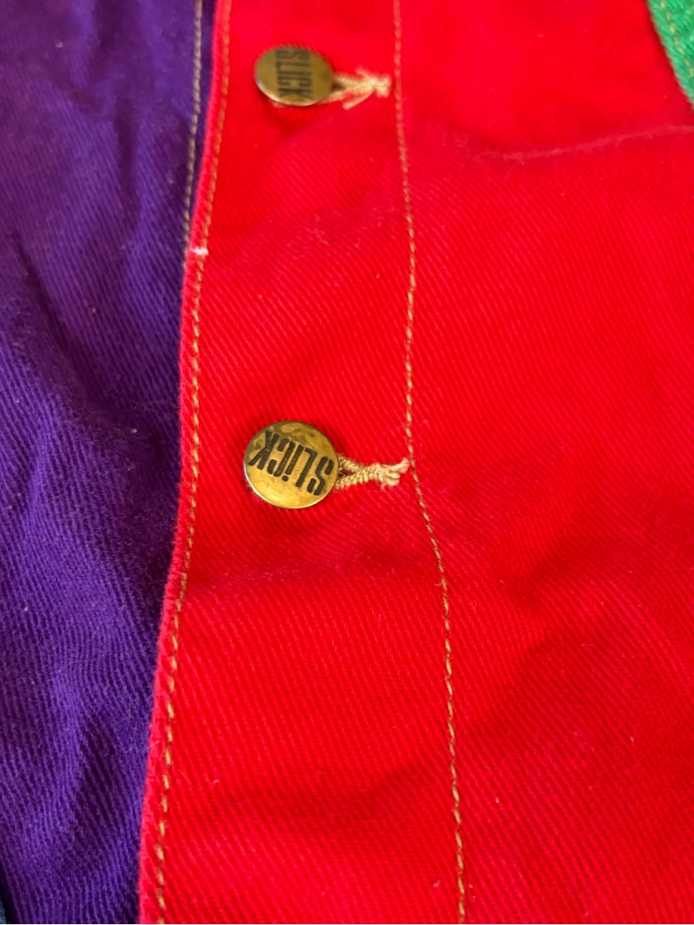 VTG Slick Colorblock Denim Vest with Number Patch - Picture 2 of 4